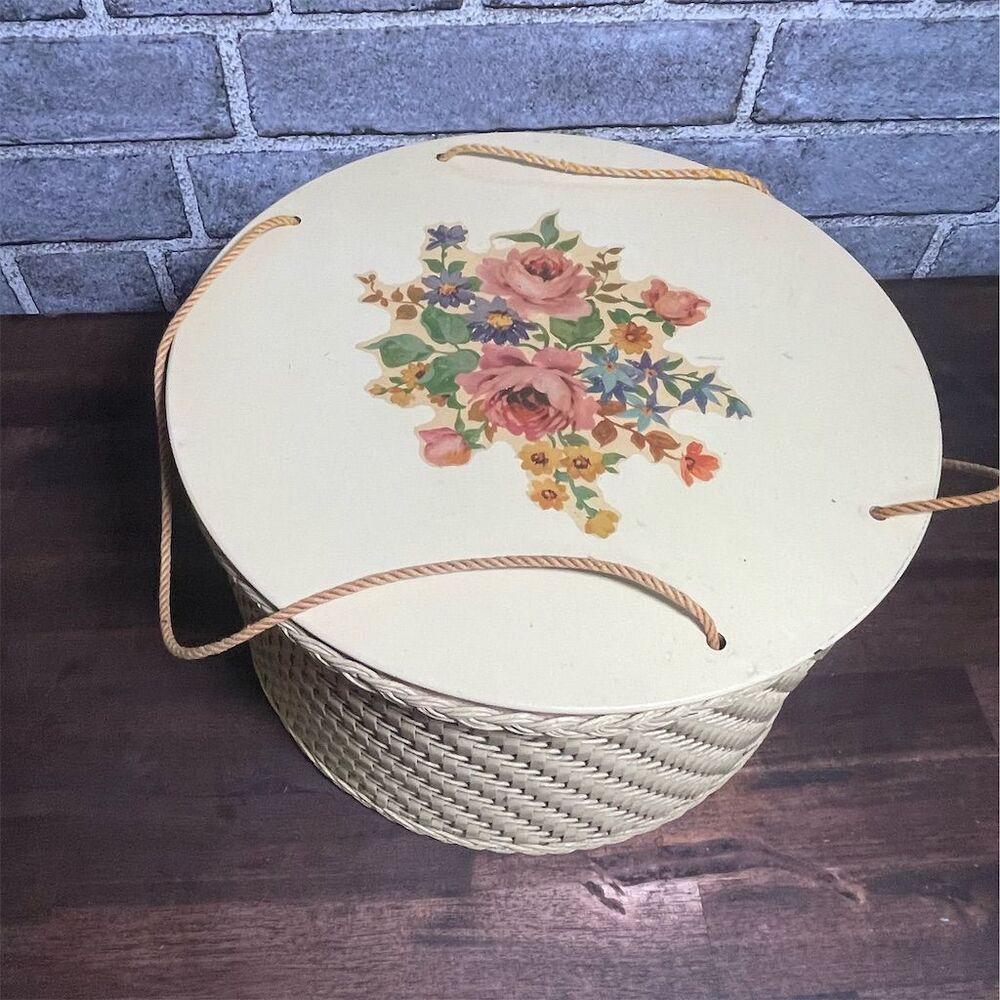 Vintage Princess Cream Wicker Sewing Basket